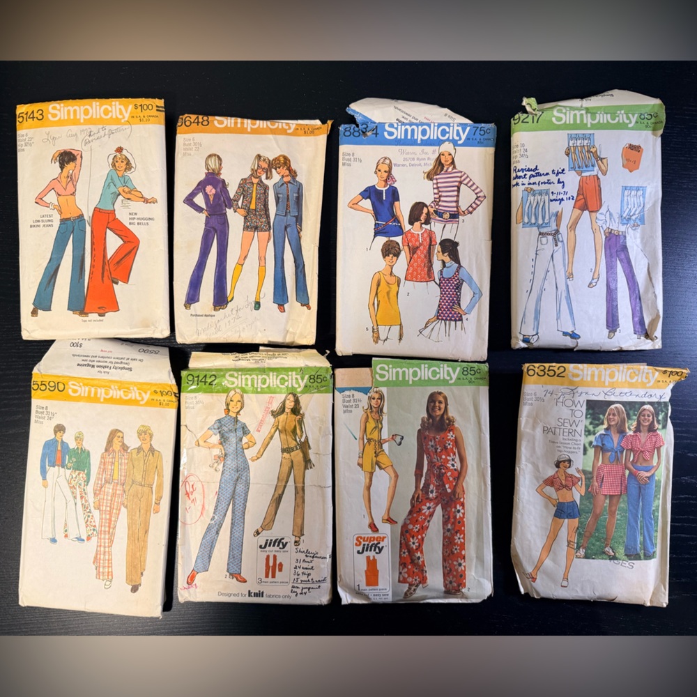 Vintage 19760s-1970s Simplicity Sewing Patterns- Miss, Pants & Tops